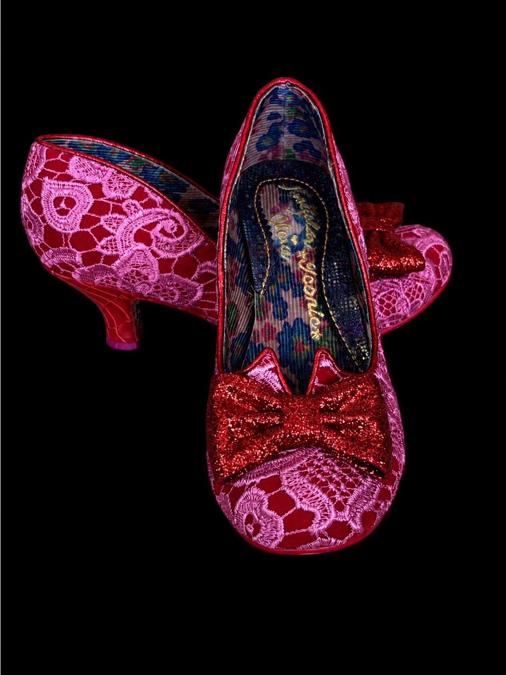 Irregular Choice Dazzle Razzle Red & Pink Lace Court Shoes Party Heels
